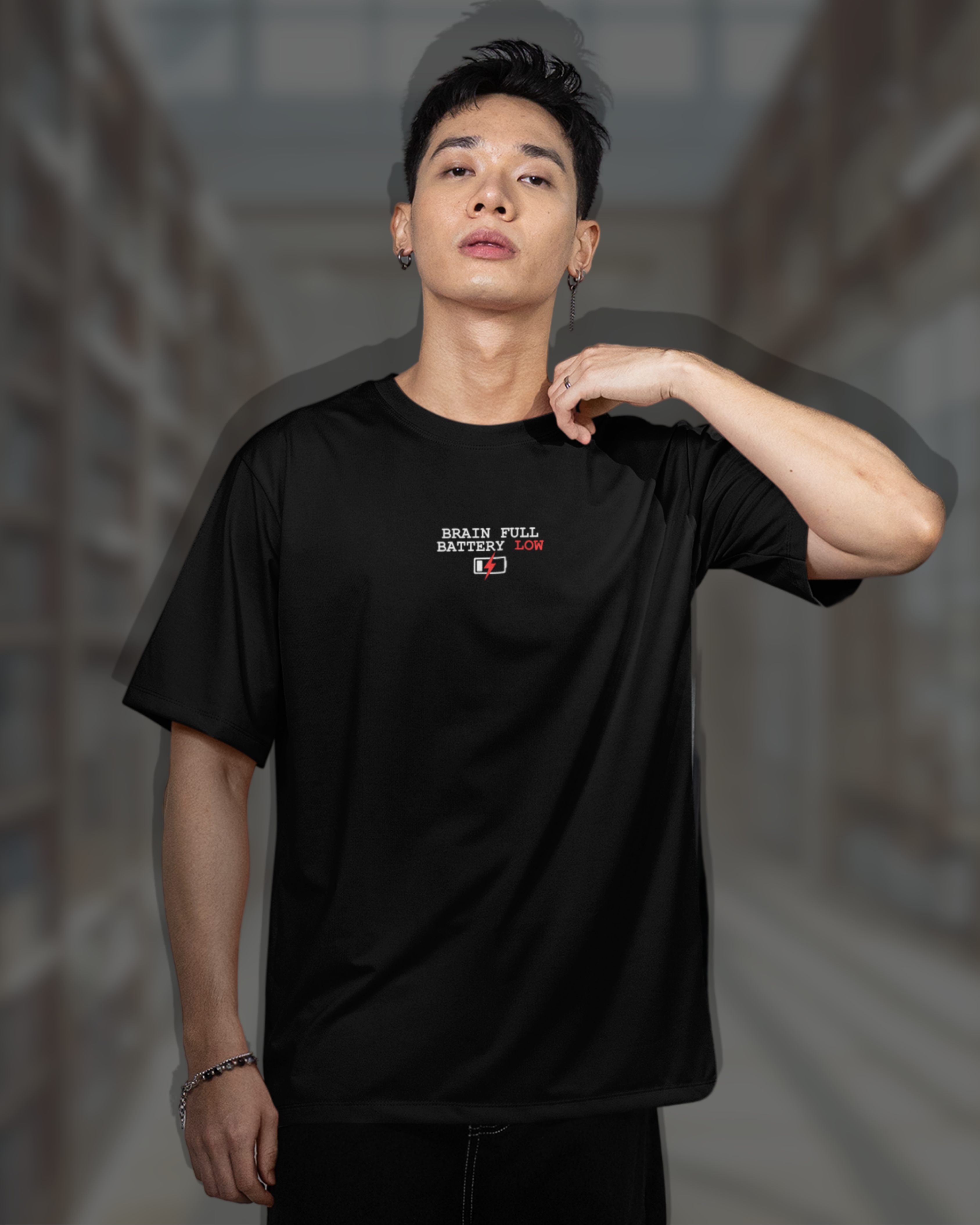 Brain Full / Battery Low – Unisex Oversized Boxy Tee for Everyday Rebels