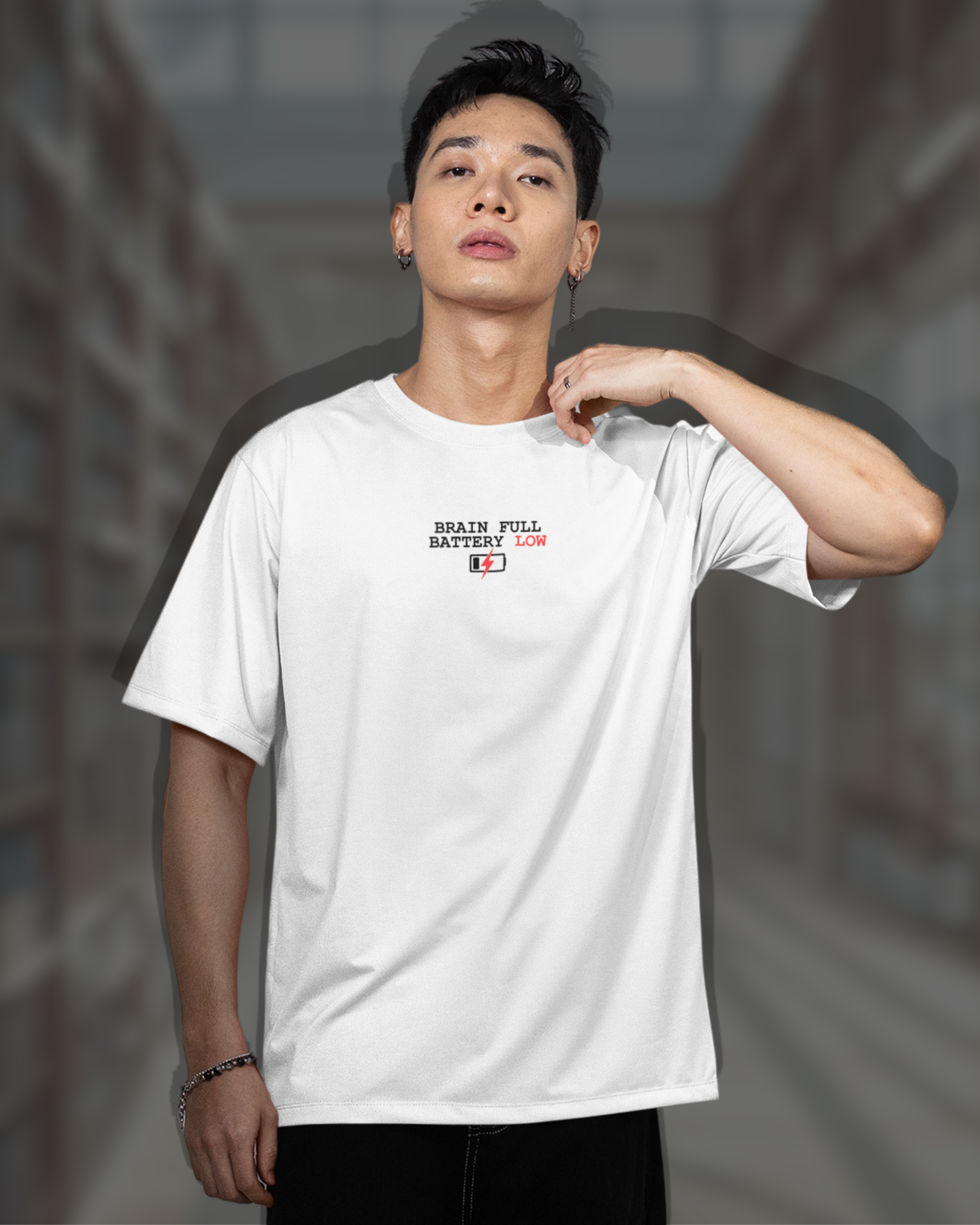 Brain Full / Battery Low – Unisex Oversized Boxy Tee for Everyday Rebels